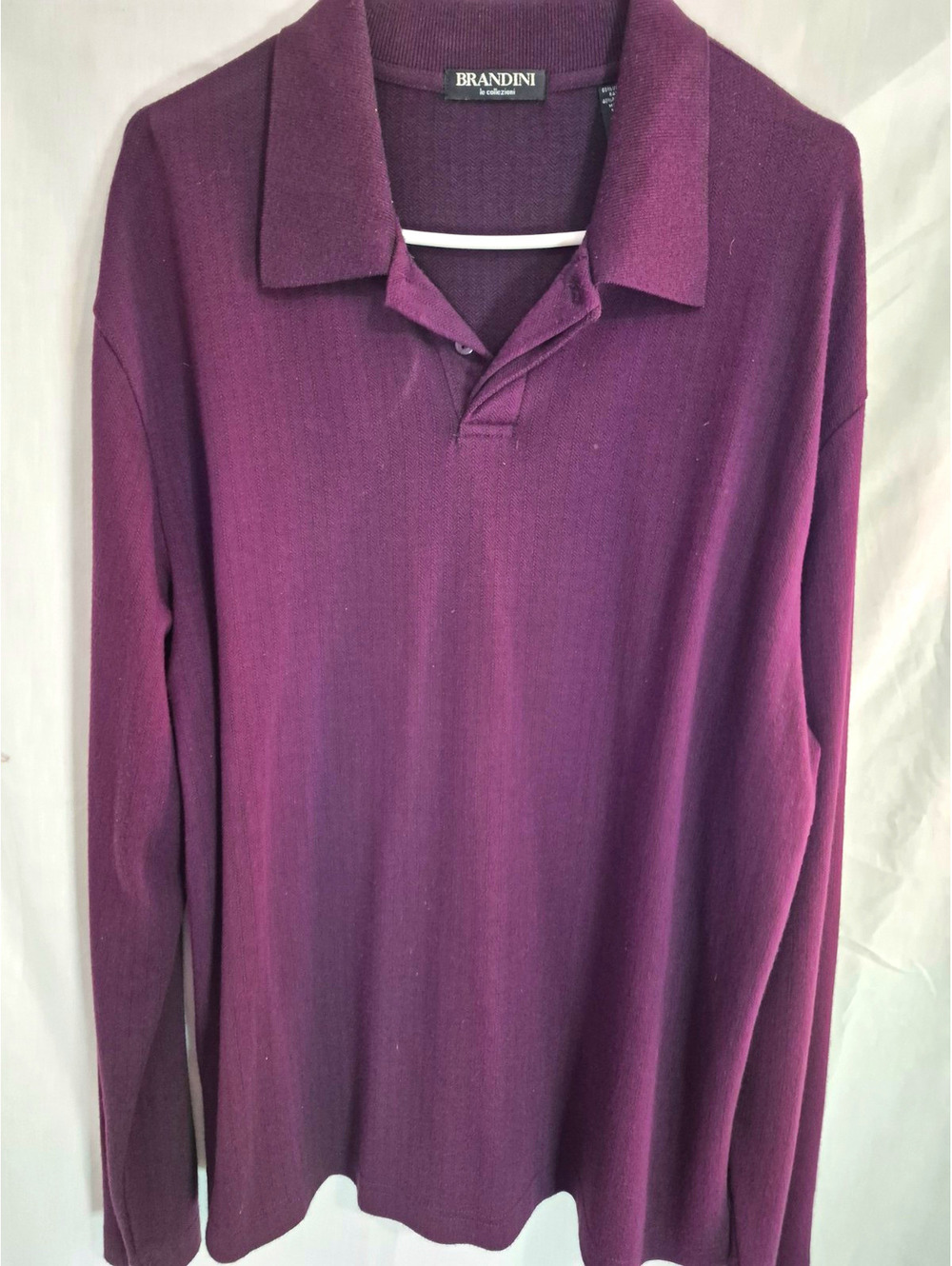 Brandini Men's Purple Long Sleeve Polo Shirt XL Rayon/Polyester Knit